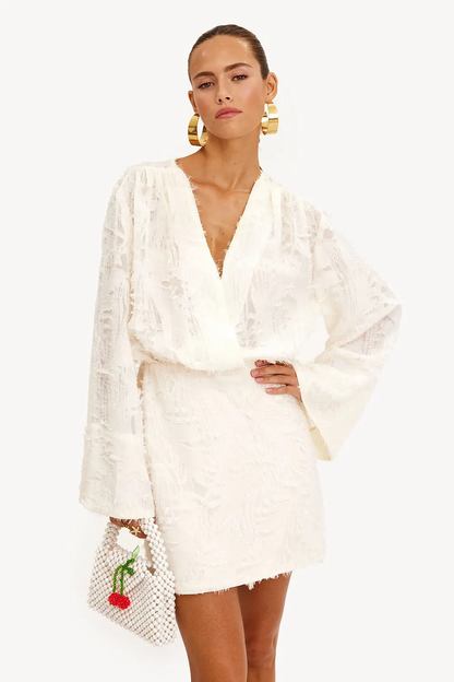 Cream apricot large flared sleeves mini dress