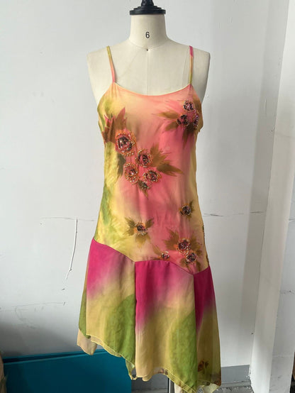 Pleated Ruffle-Hem Camisole mini Dress