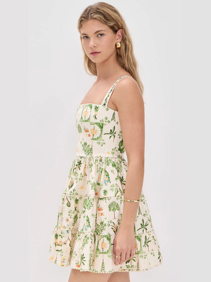 kimberley floral printed strap mini dress - green