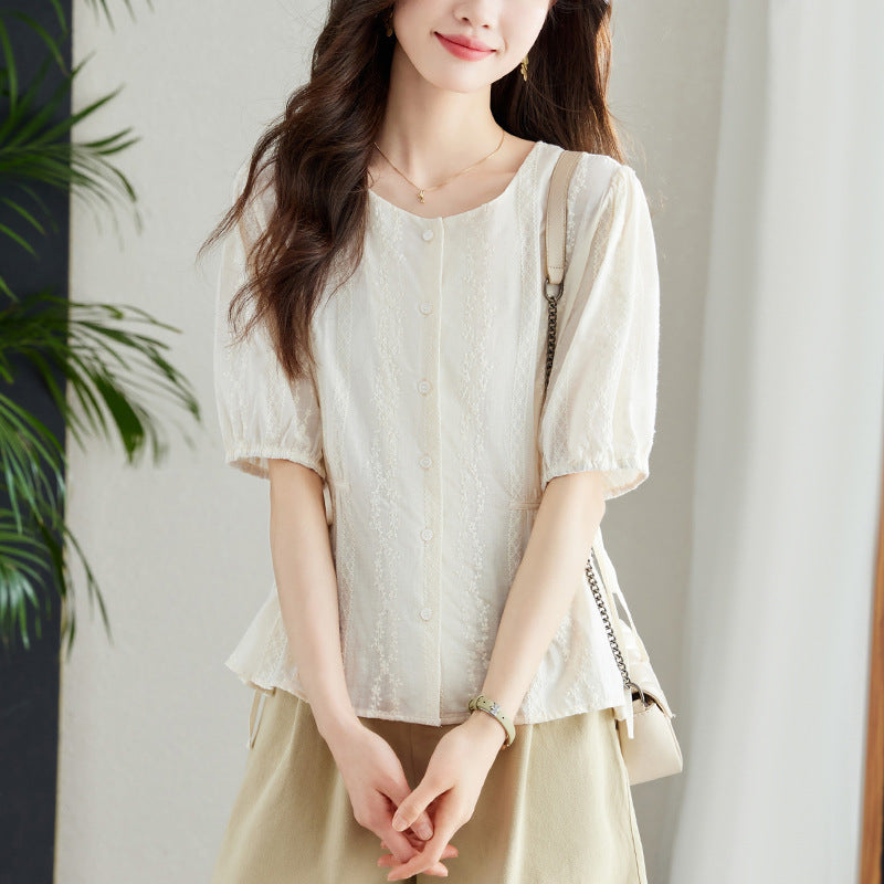 French-style short-sleeved shirt - apricot