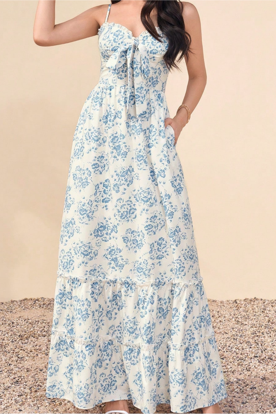 blue floral slip maxi dress
