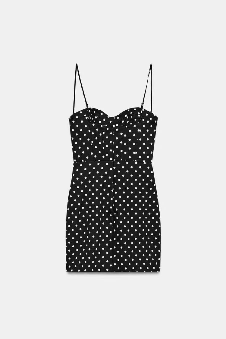 black Polka Dot Spaghetti Strap Dress