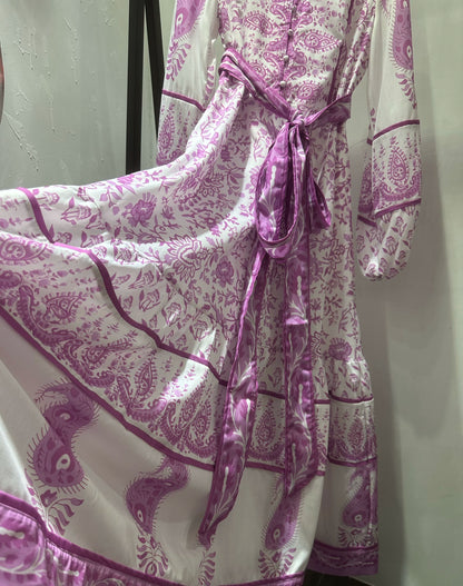 purple floral print midi dress