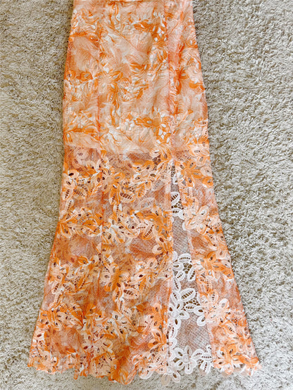 One Shoulder Floral Lace Midi Mermaid Dress