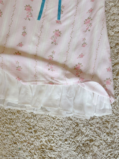floral flocked bow lace-up pleated bandeau dress