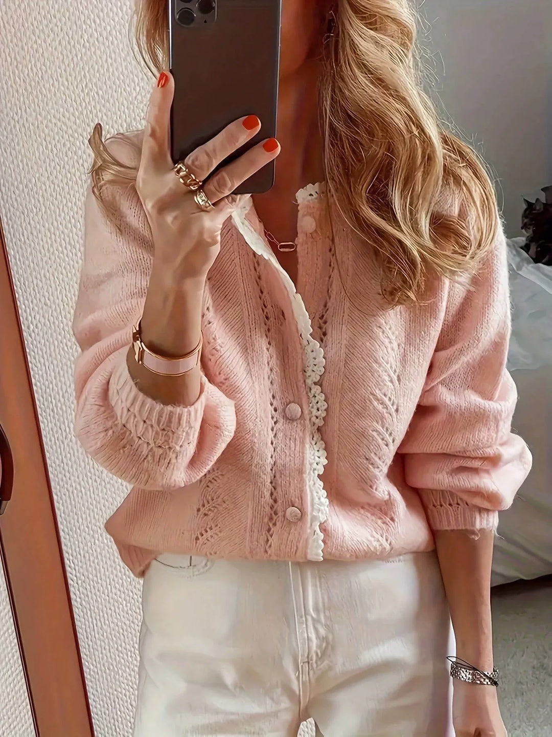 Solid-color Openwork Crochet Cardigan