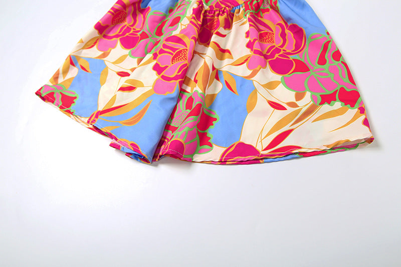 Strapless backless floral printed mini dress