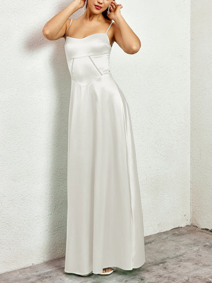 white matte satin backless slip dress