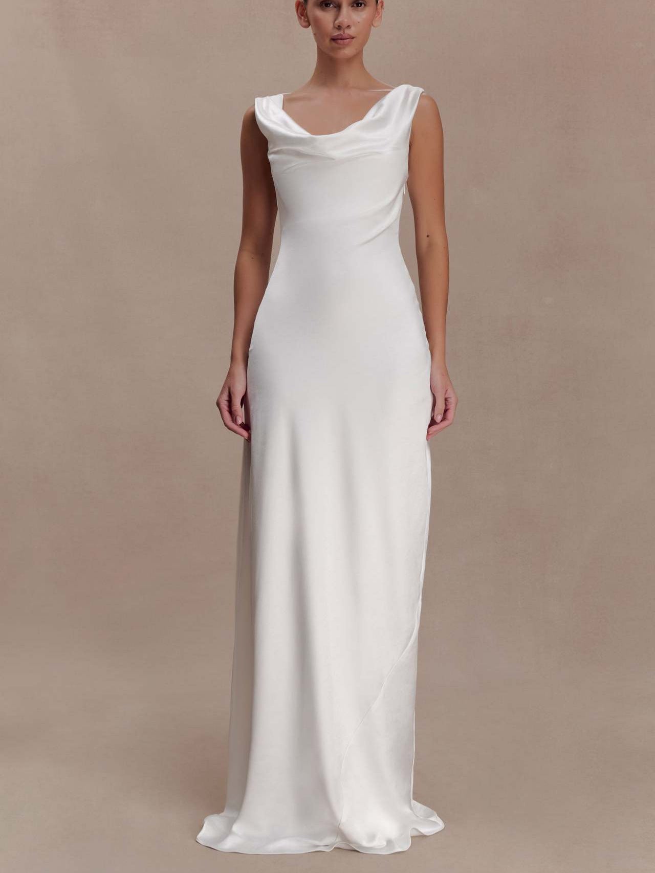 white  satin swinging collar  lace dress
