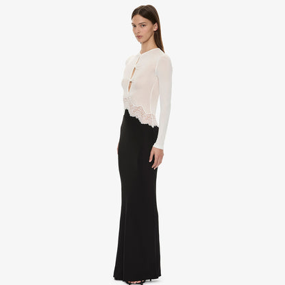 Premium Fabric Long-Sleeve Cut-Out Top with Lace Detail Premium Fabric - product view 8