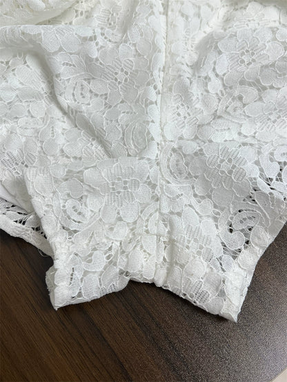 White Lace Mini Dress - Romantic Crochet Party Dress