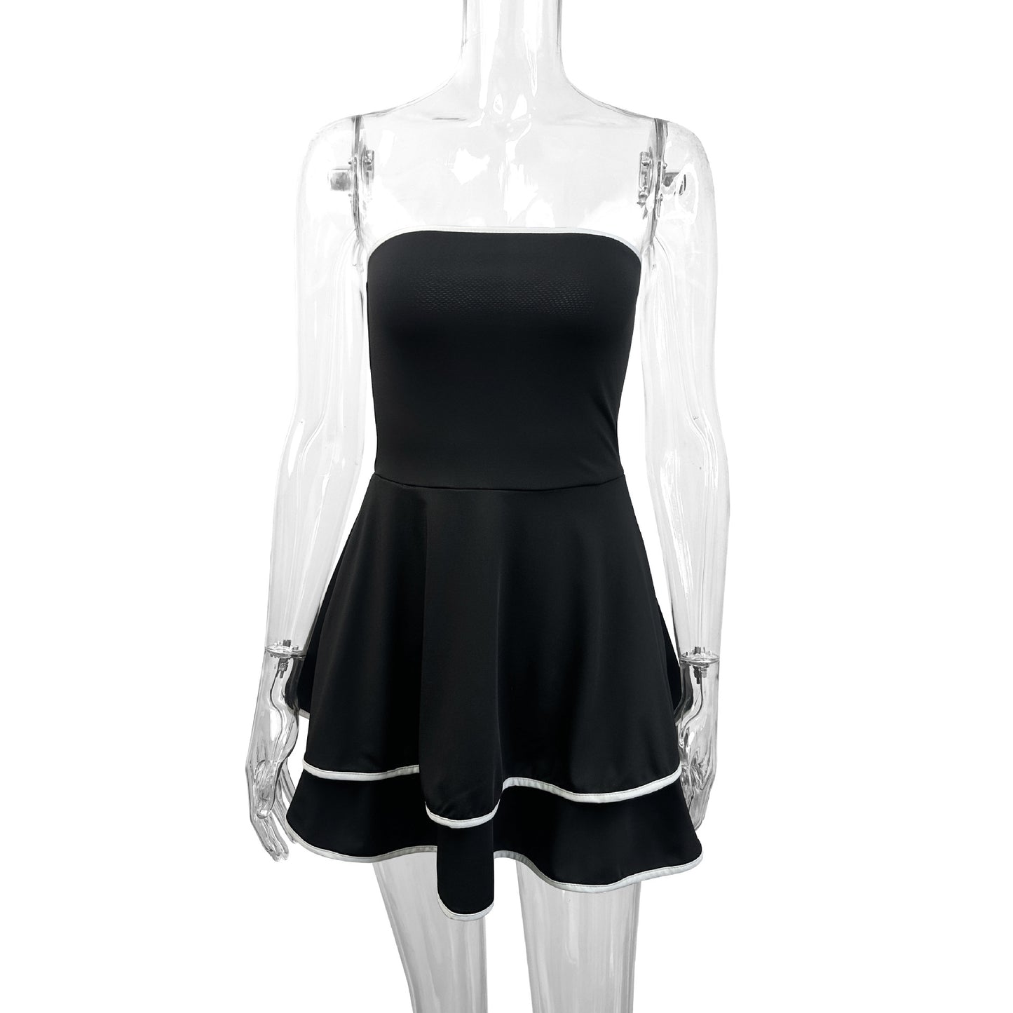 evelyn black backless strapless mini dress
