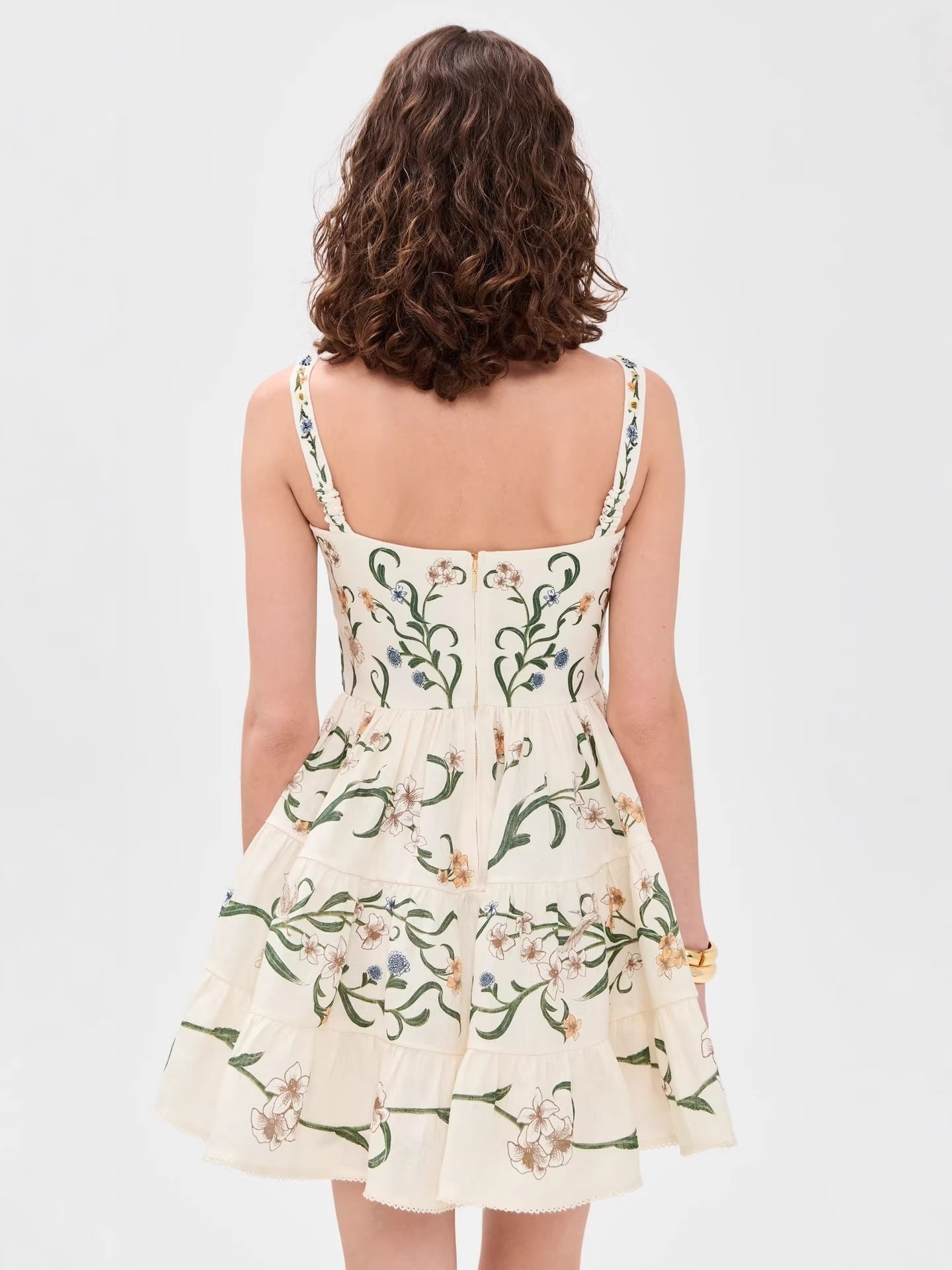 vacation Floral vine print a-line mini dress - green