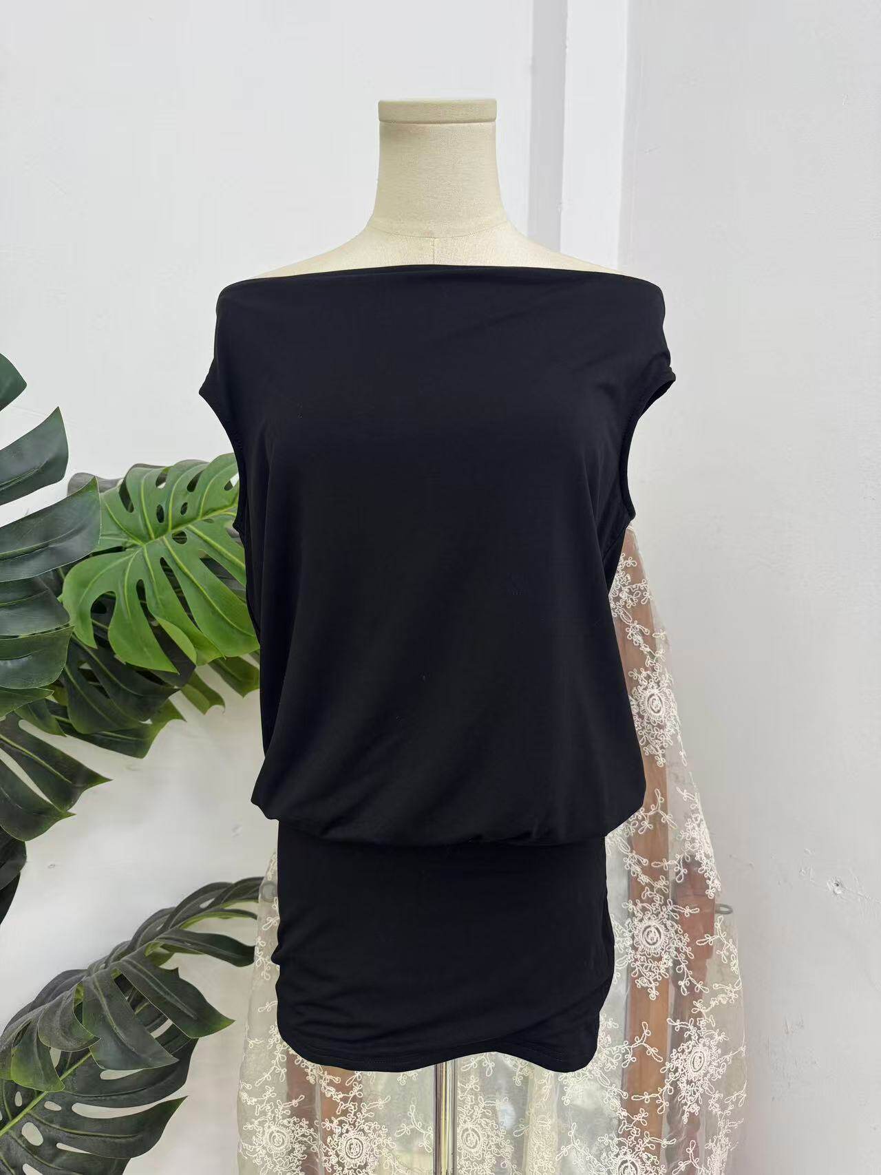 Black Off Shoulder Fringe Open Back Mini Dress