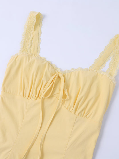yellow Tencel Bamboo Joint strap backless mini dress