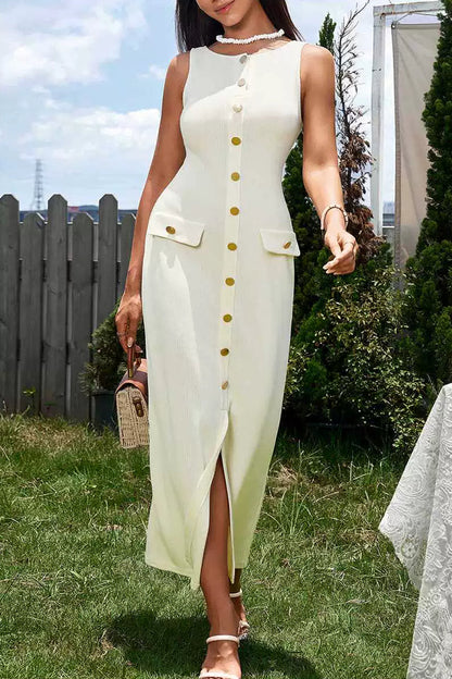 apricot sleeveless maxi dress