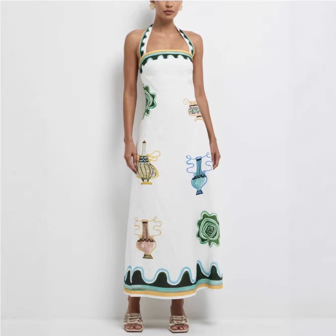 lily halter Printed maxi dress & Shirt Trousers Set - white