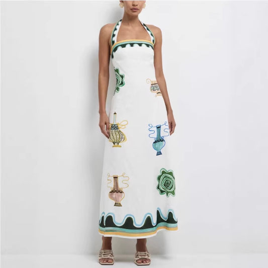 lily halter Printed maxi dress & Shirt Trousers Set - white
