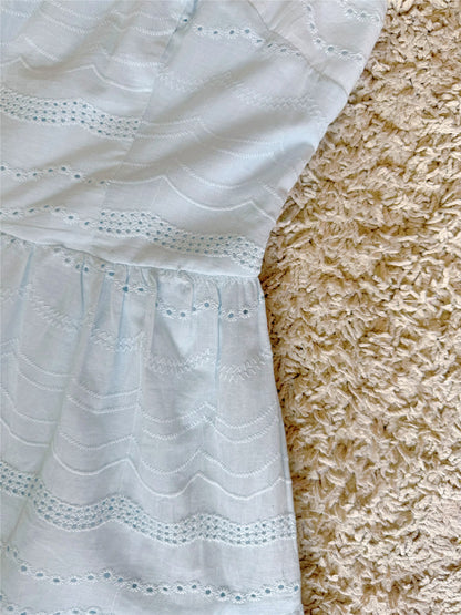 full embroidery crochet cut-out wavy lace bow lace-up dress