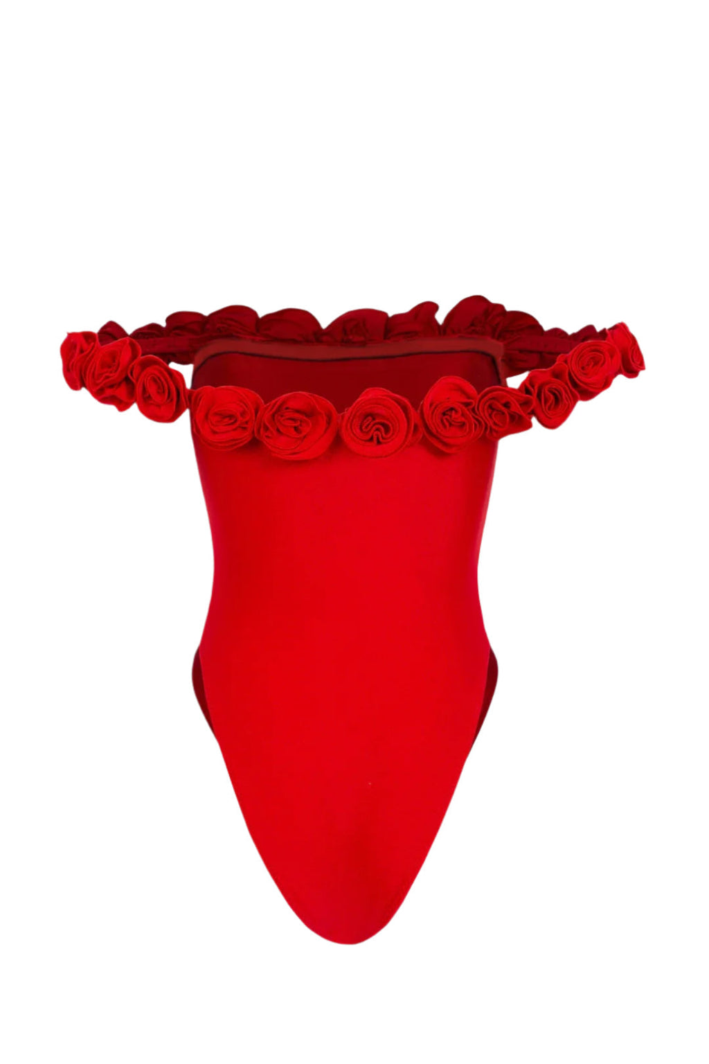 Body senza spalline con fiori 3D in rosso