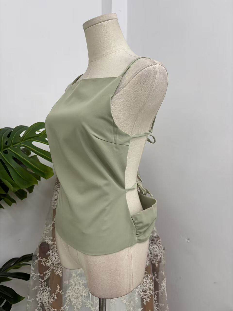 green Backless Suspender Top