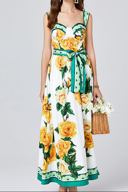 Off-shoulder backless printed sleeveless camisole maxi dress