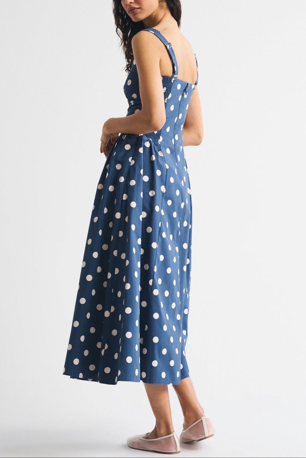 blue wave point slim large pendulum slip dress