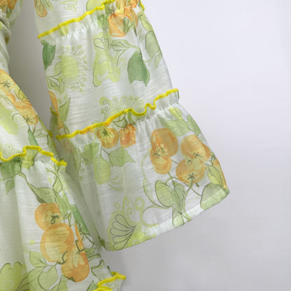 Botanical Print Lace Single Breasted Mini Dress - Green