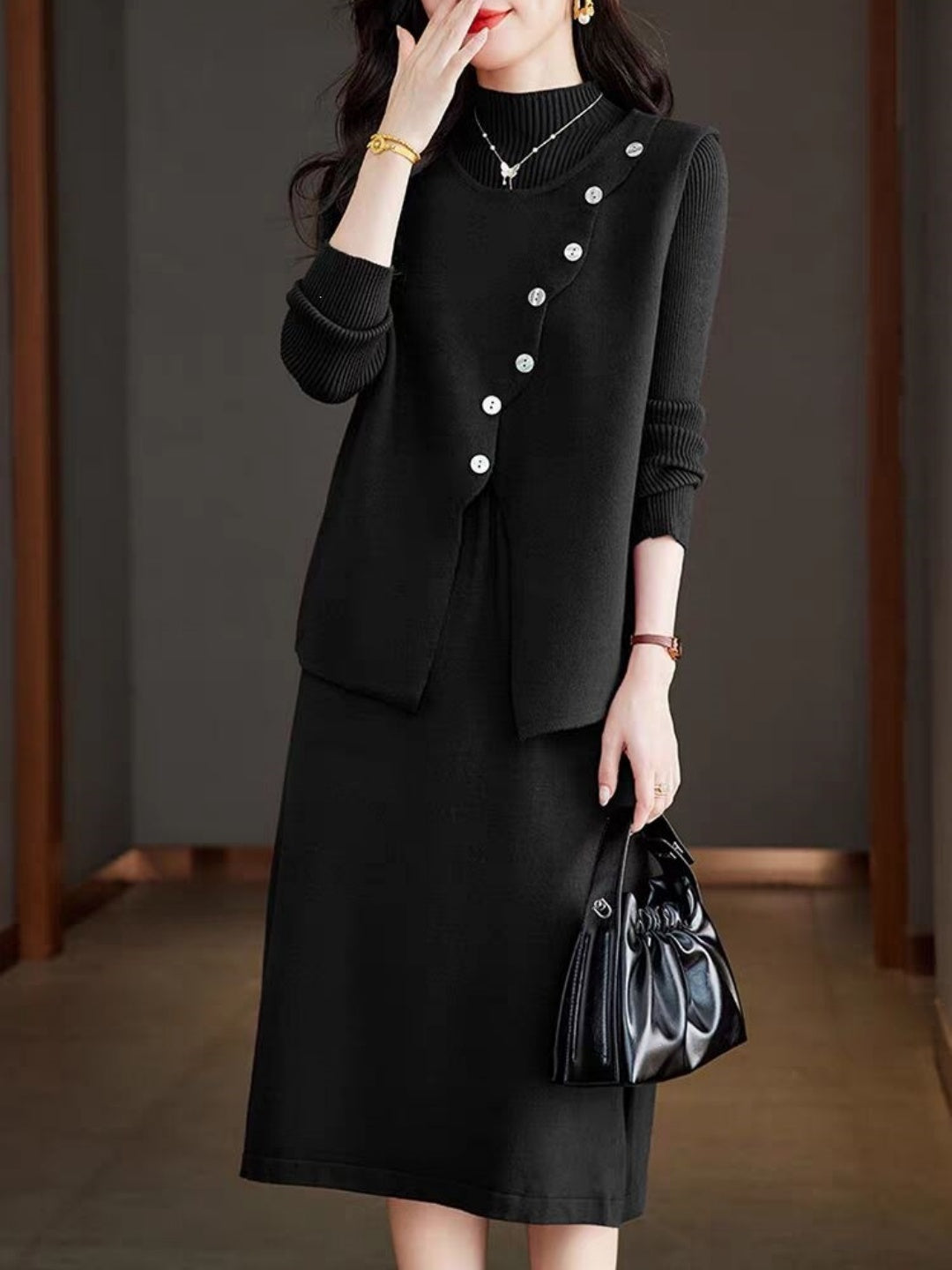 Knitted Vest Dress Two-piece Set