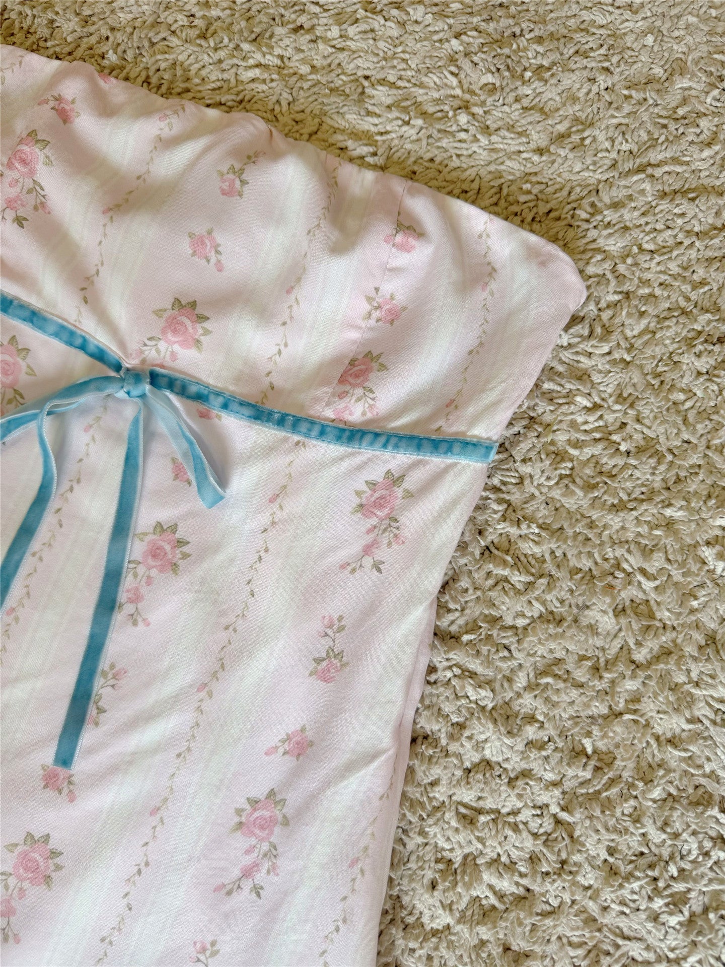 floral flocked bow lace-up pleated bandeau dress