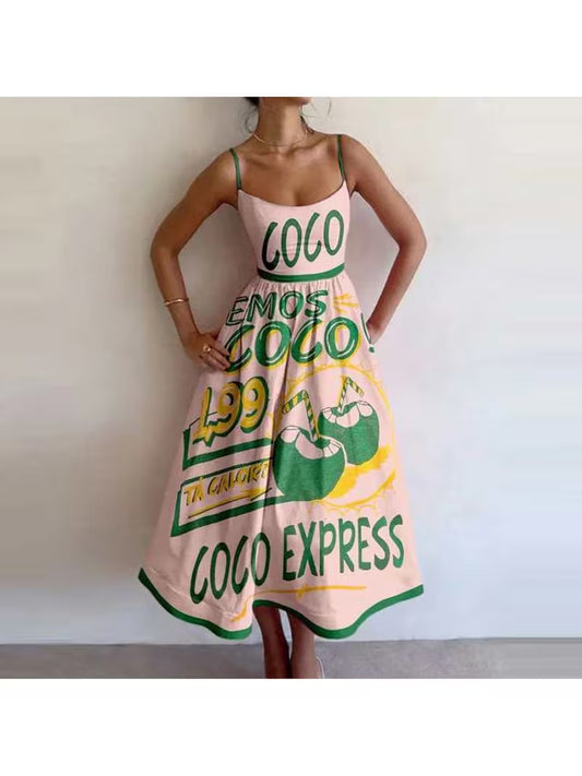 Marine life print sleeveless camisole midi dress