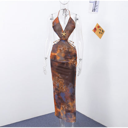 Deep V-neck side-slit maxi dress with plunging neckline