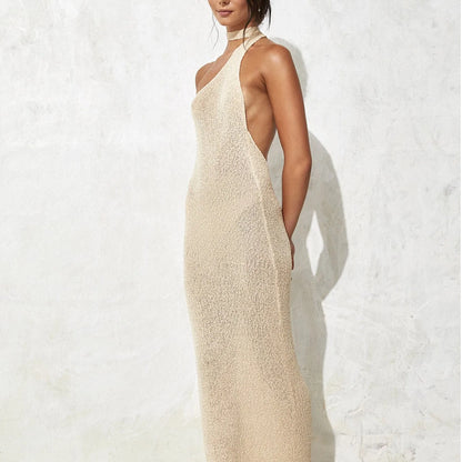 apricot Halter-neck knitted maxi dress