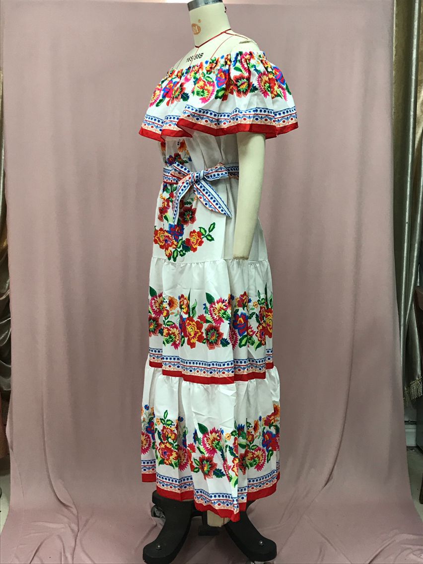Off-shoulder printed maxi dress with a full skirt