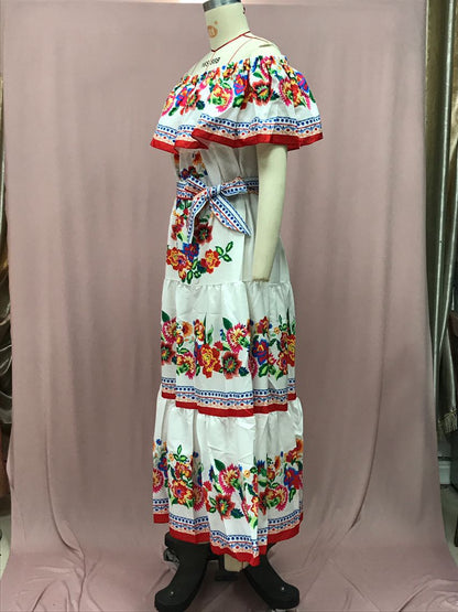 Off-shoulder printed maxi dress with a full skirt