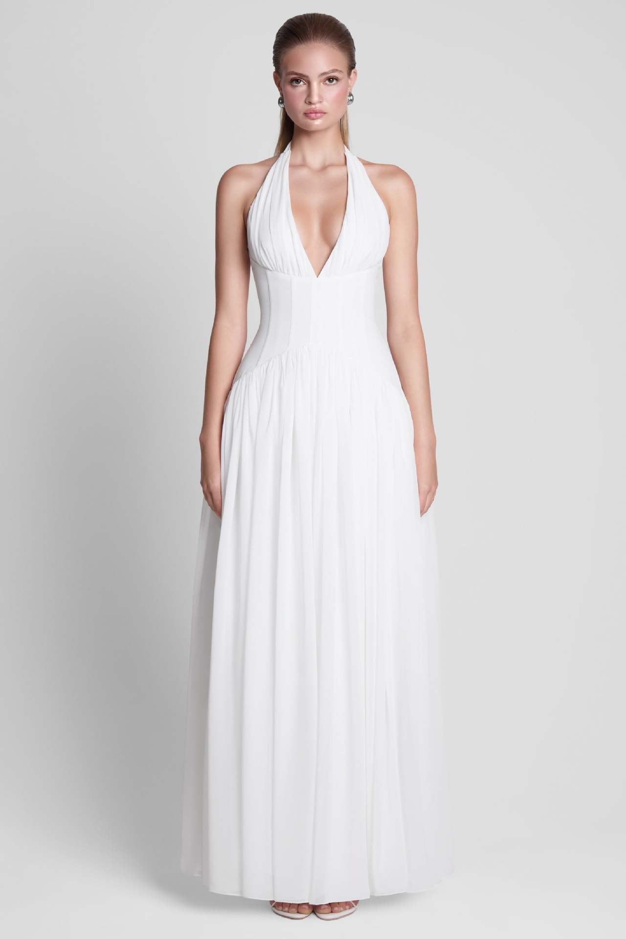 white suspender backless maxi dress