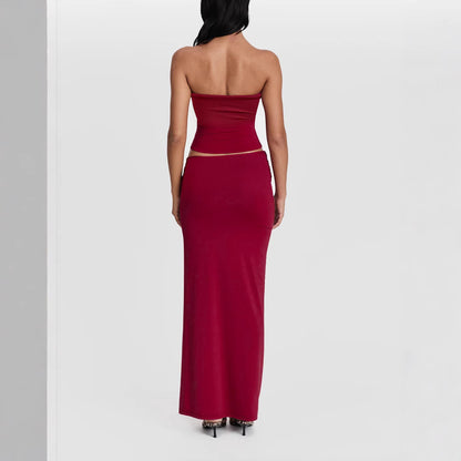 cecilia red strapless two-piece set