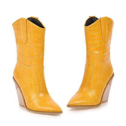 Pu Leather Wedge Ankle Cowboy Boots
