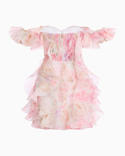 pink floral ruffled mini dress