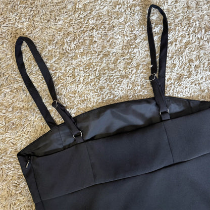 bow pressed pleats layered cropped suspenders