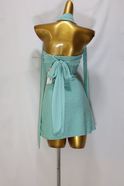 Glitter Ruched Halter Bodycon Mini Dress