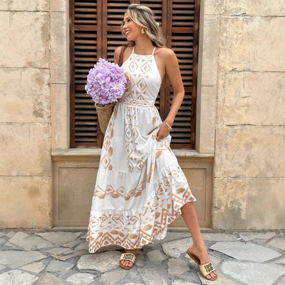 Embroidered Print Spaghetti Strap maxi Dress