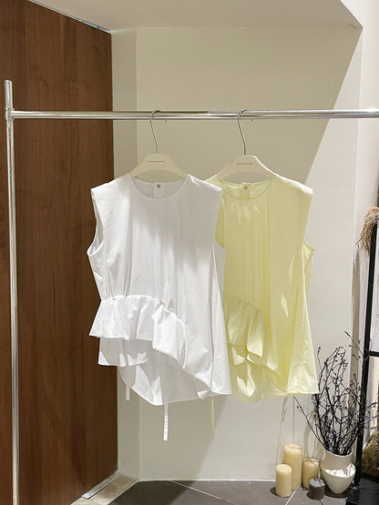 Ruffled sleeveless shirt - yellow