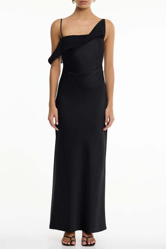 black Satin Fashion Sexy Slim Slip Dress