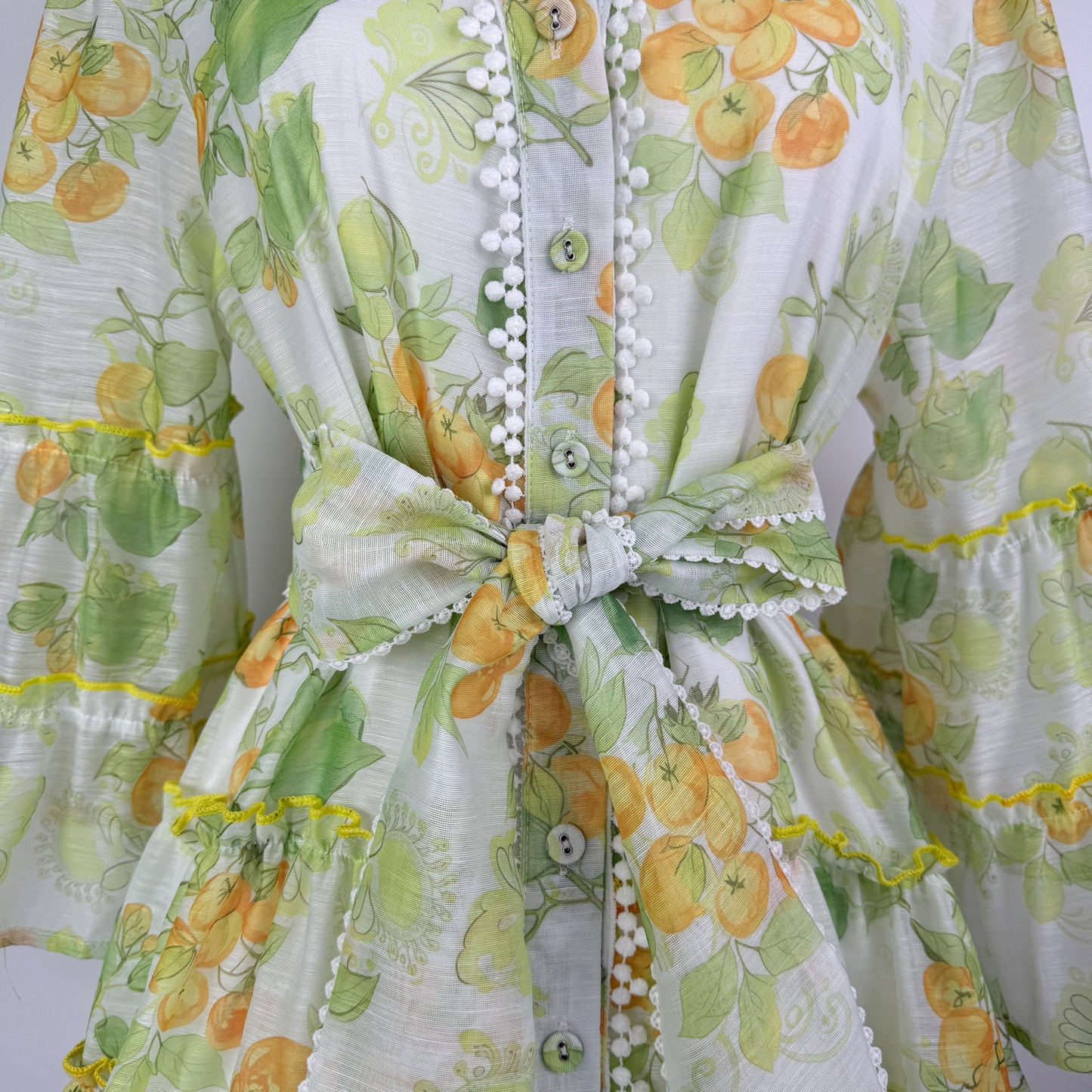 Botanical Print Lace Single Breasted Mini Dress - Green