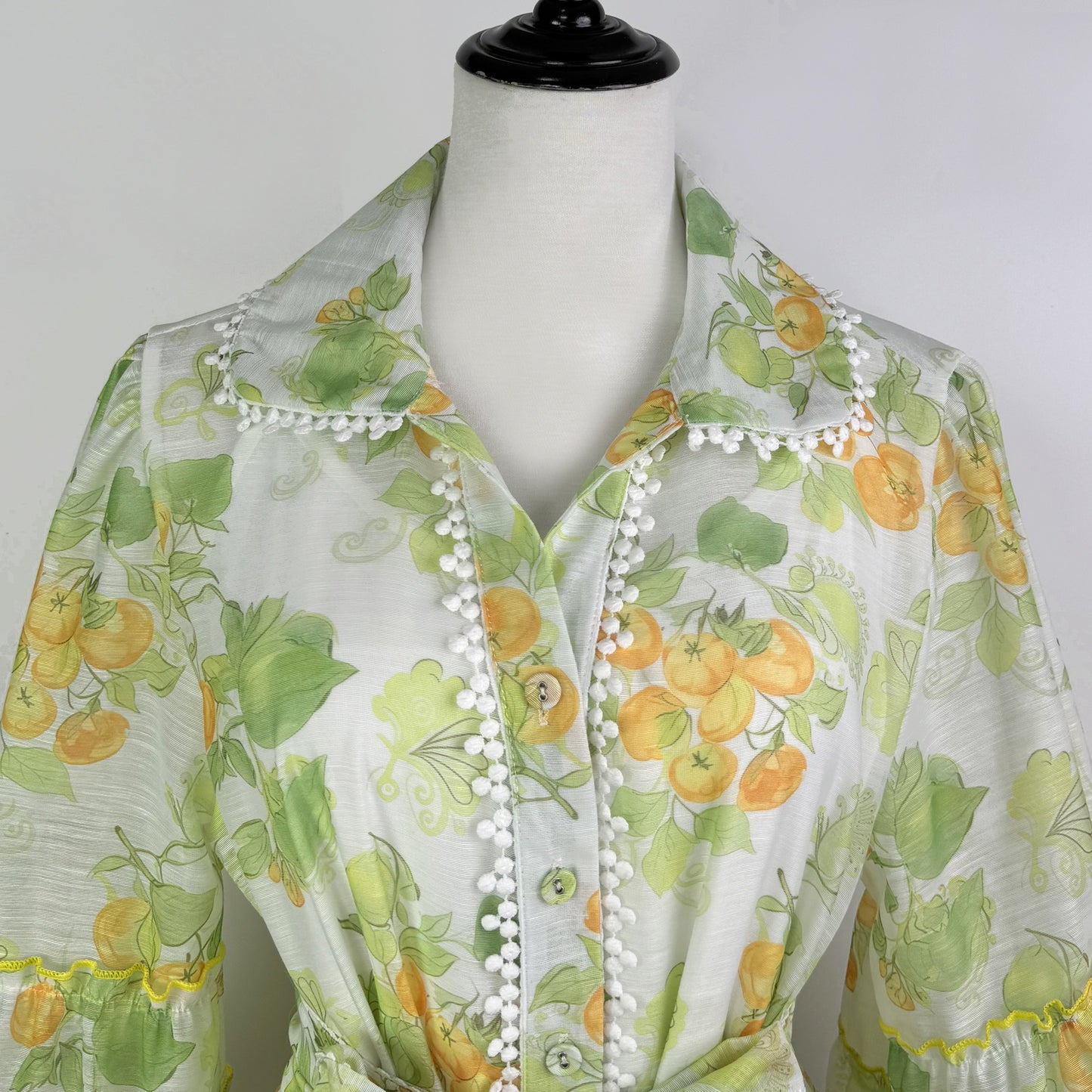 Botanical Print Lace Single Breasted Mini Dress - Green