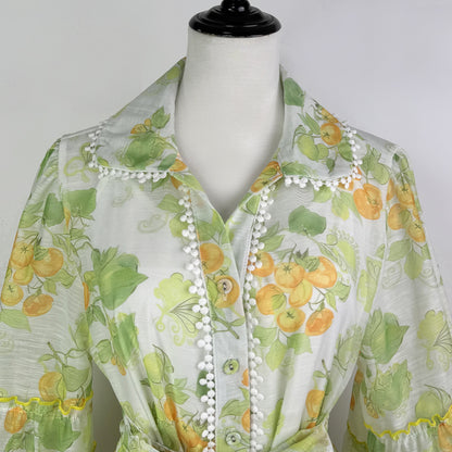 Botanical Print Lace Single Breasted Mini Dress - Green