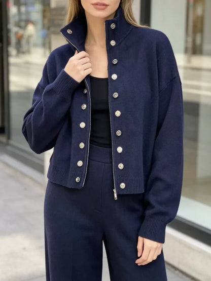 Double-breasted Zip-up knit Cardigan