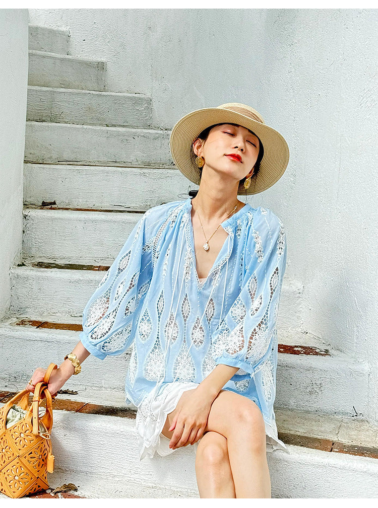 French embroidered openwork top