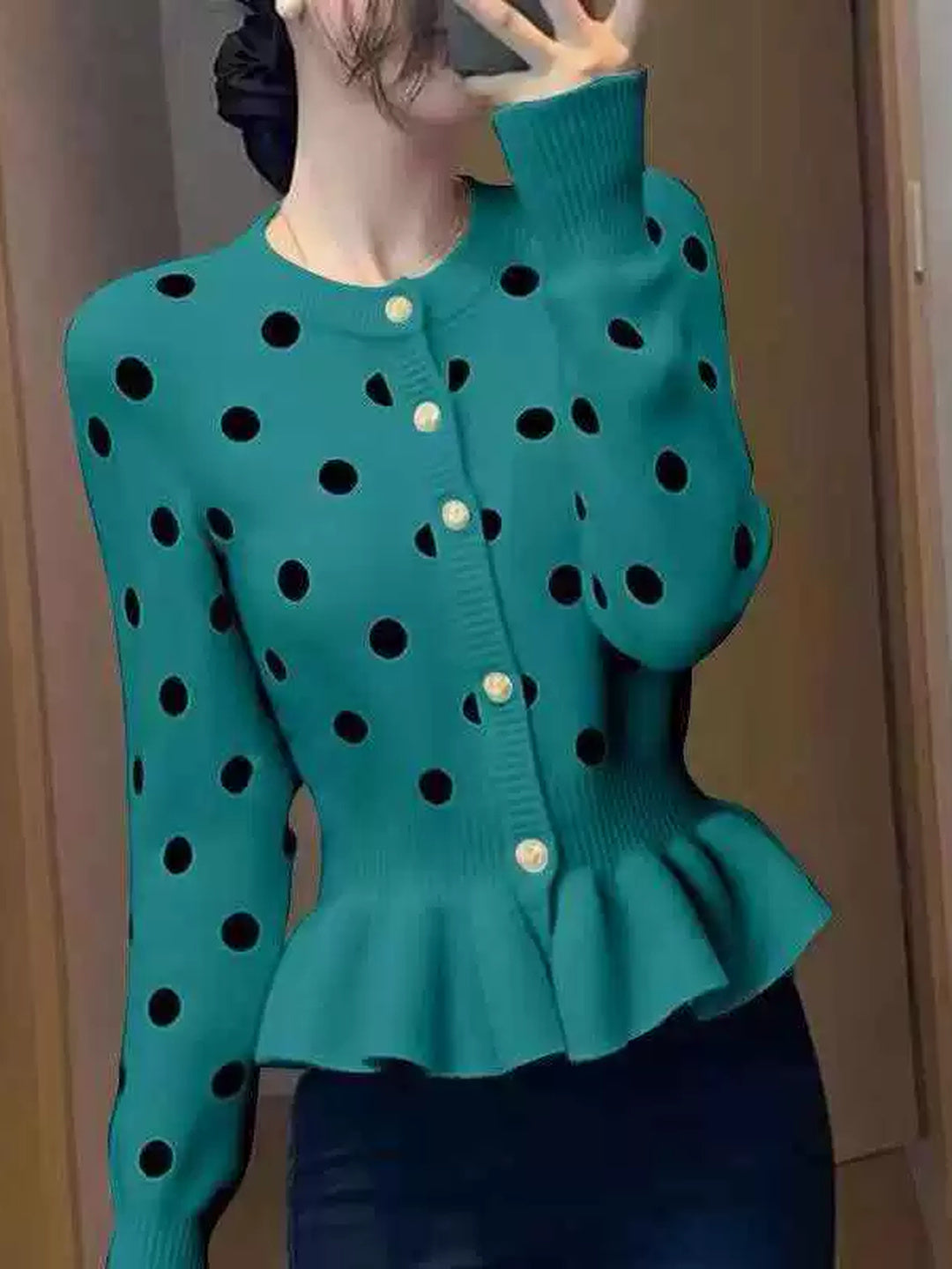 Polka Dot Slim-fit  Knit Top